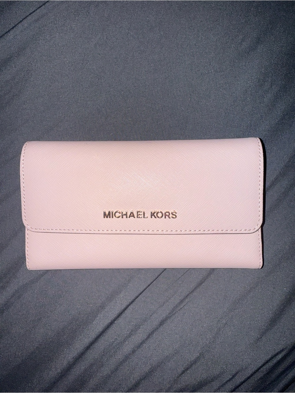 Michael Kors Pale Pink Saffiano Continental Wallet with Gold Logo